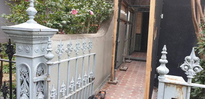 Original parting wall and entrance at 753 Park Street Brunswick before render restoration