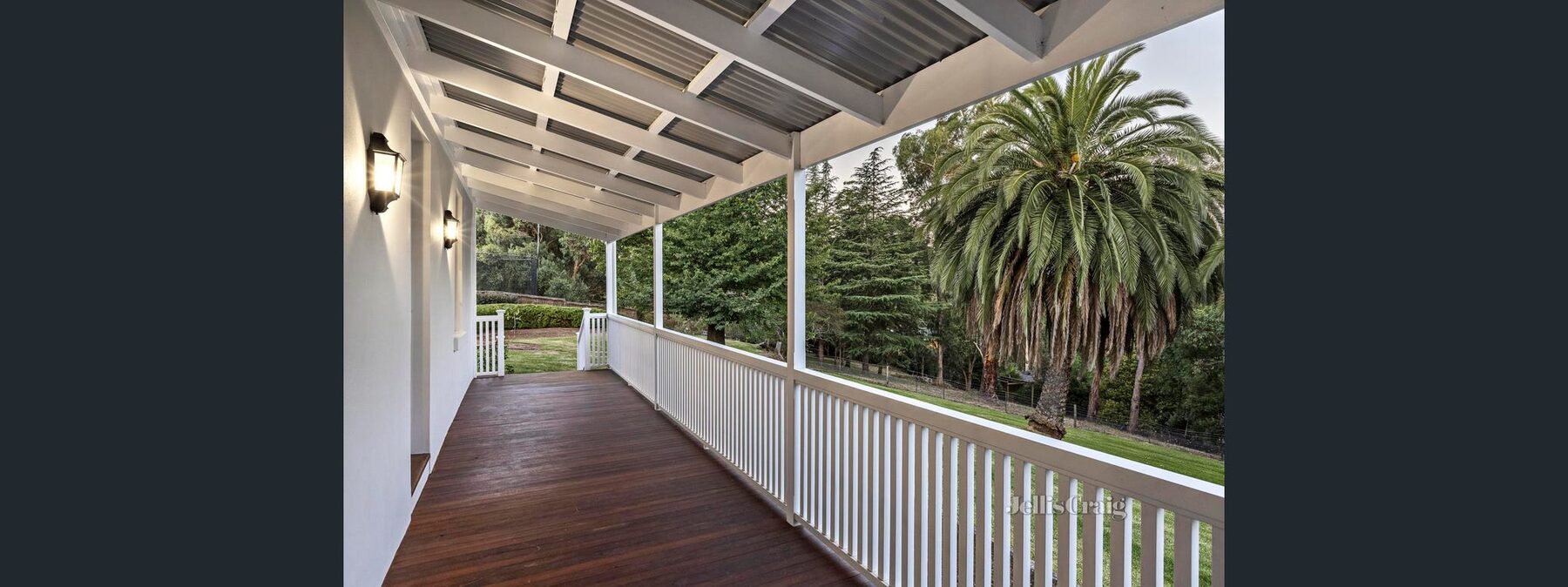 Restored verandah and rendered walls at Rosehill Homestead, Lower Plenty