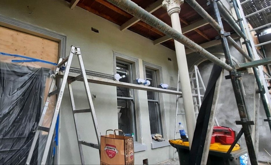 Acrylic render being applied to the lower facade at 753 Park Street Brunswick