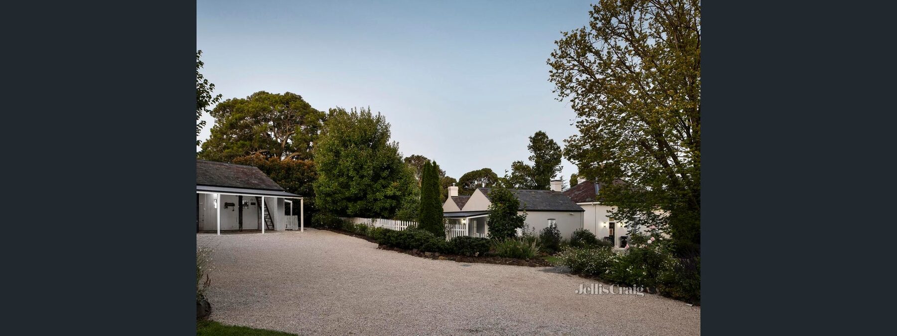 Rosehill Homestead viewed from the driveway approach after rendering restoration