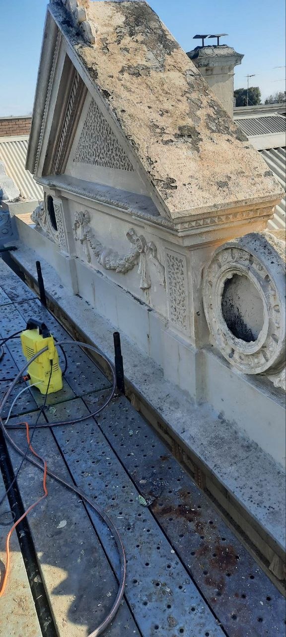 753 Park Street Brunswick deteriorated heritage parapet before restoration